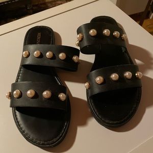 Merona Black Sandals with Faux Pearl
